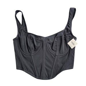 Anthropologie Womens Mesh Sheer Corset Top, Hook & Eye, Cropped, Black, S, NWT